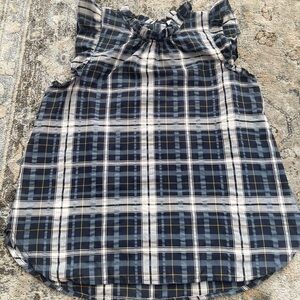 Loft Blue Plaid Top with Ruffle Sleeves Size M